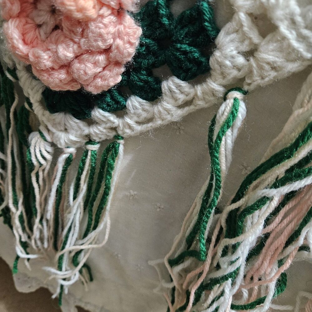 Vintage Handmade Crochet 3D Rose Granny Square Afghan Throw Blanket 108" x 66” - Picture 9 of 10